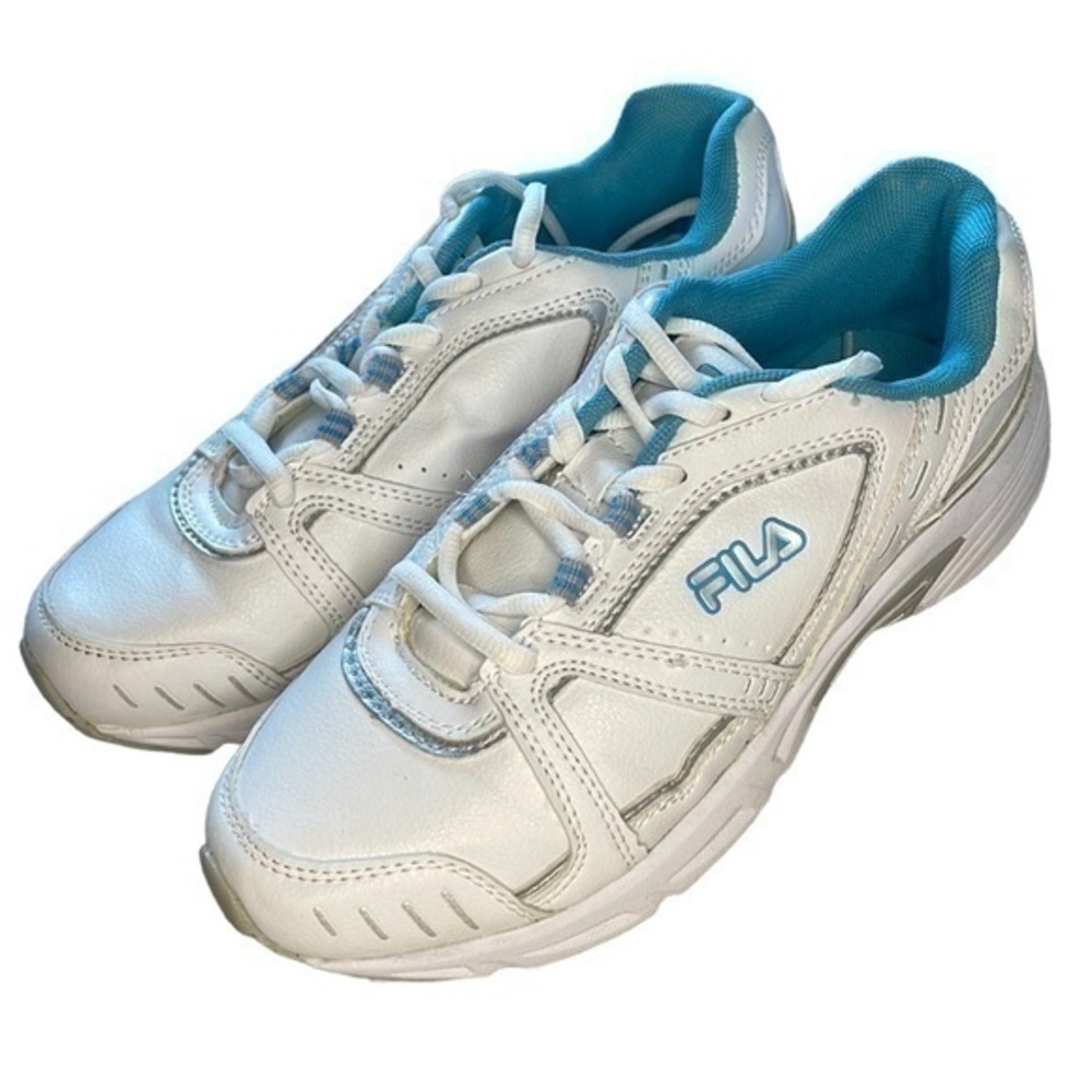 FILA | WOMENS WHITE & TEAL FILA SNEAKERS, SIZE 8